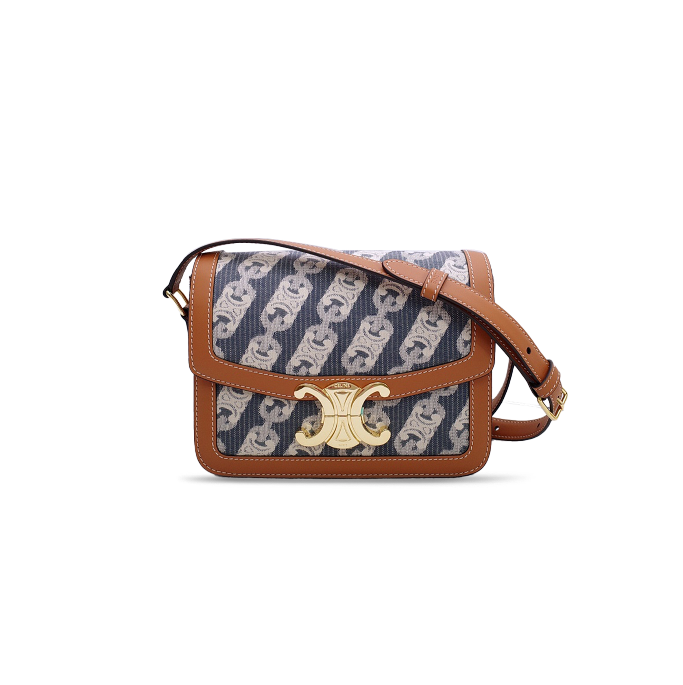 Ce**e small classique triomphe bag in jacquard and natural calfskin 188882cko.38nf (18.5*14*6cm)